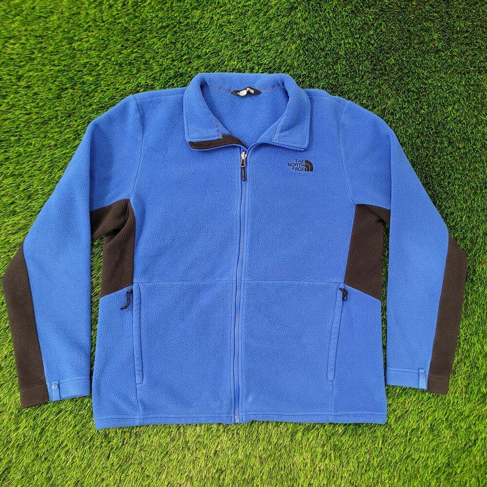Vintage North-Face Fuzzy Fleece Zip Jacket Large 23x26 Blue Black Y2K